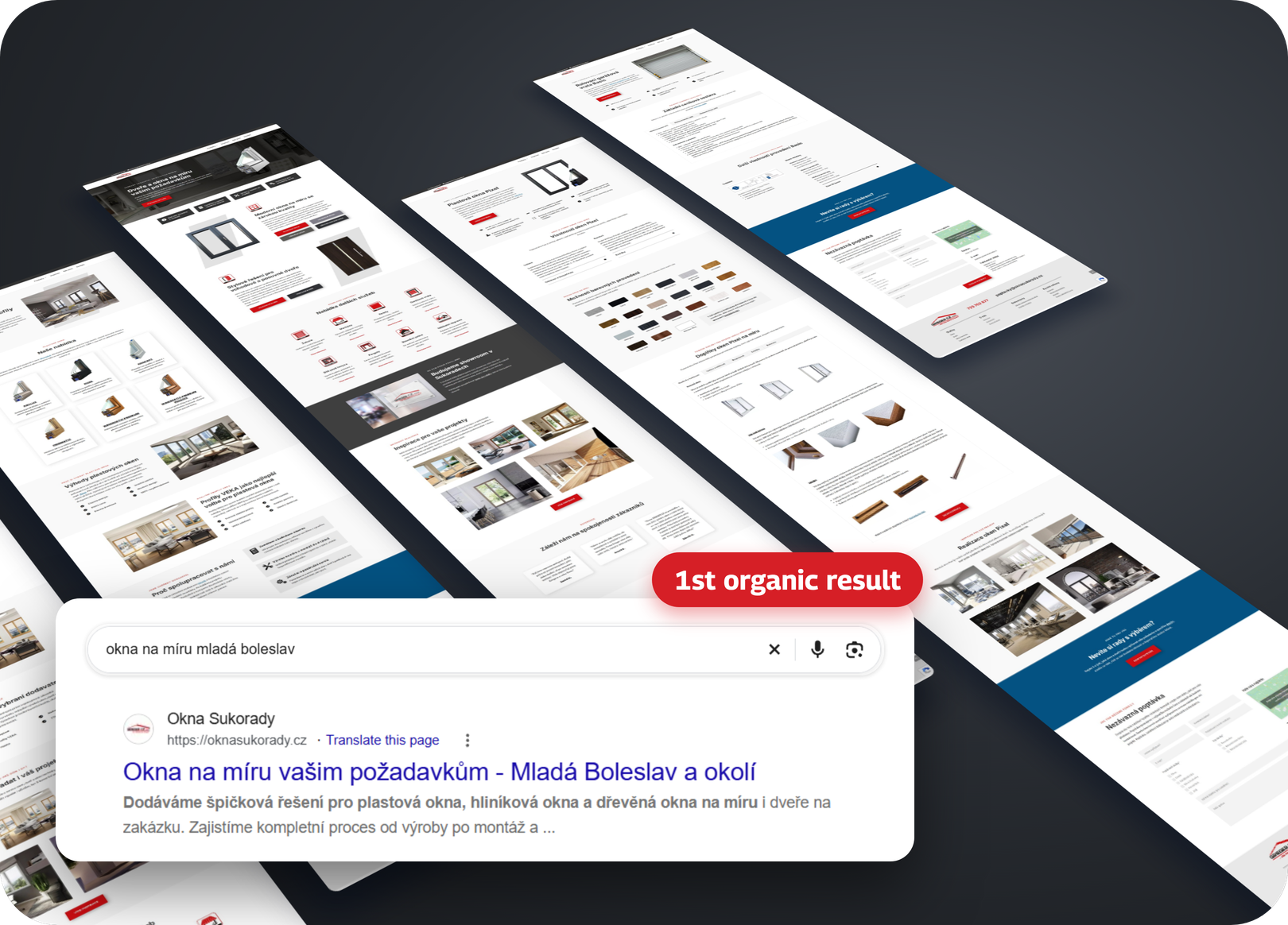 Pages of the redesigned website with a first organic result on Google